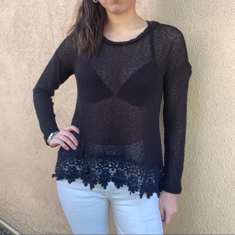 Knitted See Through Black Top